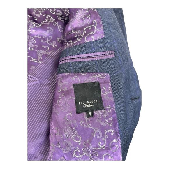 Ted Baker Sport Coat 40 R Men's Blue Purple Windowpane Wool Regular Fit Blazer - Picture 15 of 16